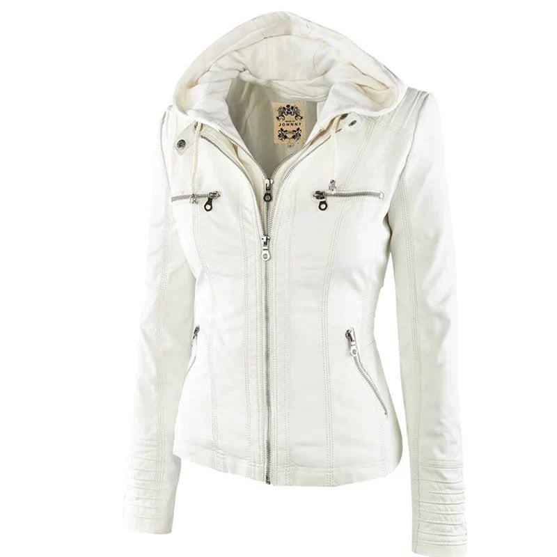 Maris | Faux Leather Hooded Zip Biker Jacket