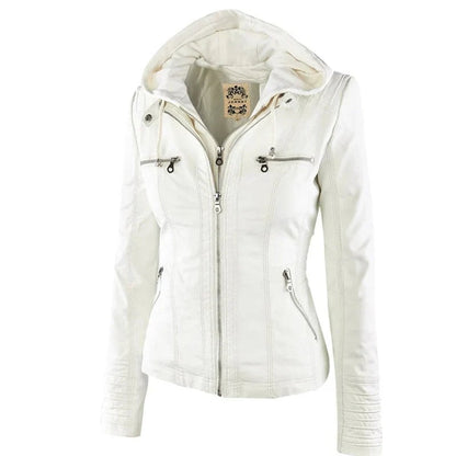 Maris | Faux Leather Hooded Zip Biker Jacket