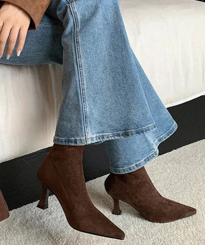 Alba | Pointed Toe Kitten Heel Sock Suede Ankle Boots