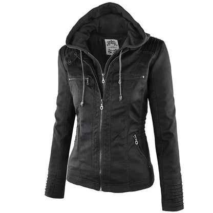 Maris | Faux Leather Hooded Zip Biker Jacket