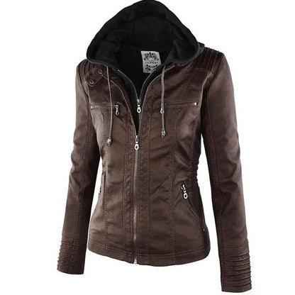 Maris | Faux Leather Hooded Zip Biker Jacket