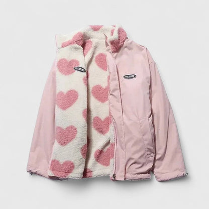 Riley | Reversible Heart-Print Fleece Sherpa Wool Jacket