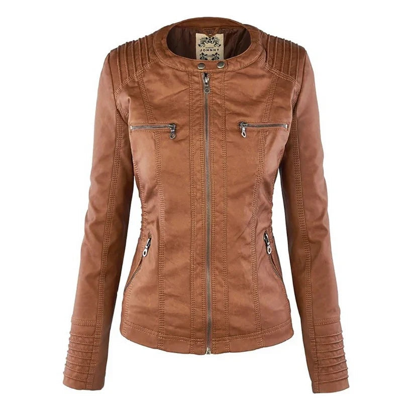 Maris | Faux Leather Hooded Zip Biker Jacket