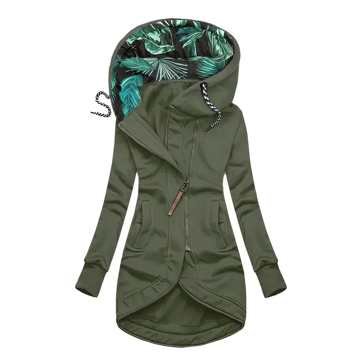 Eden | Waterproof Leaf Print Lined Hooded Rain Jacket