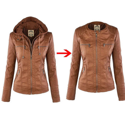 Maris | Faux Leather Hooded Zip Biker Jacket
