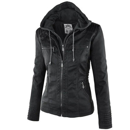 Maris | Faux Leather Hooded Zip Biker Jacket