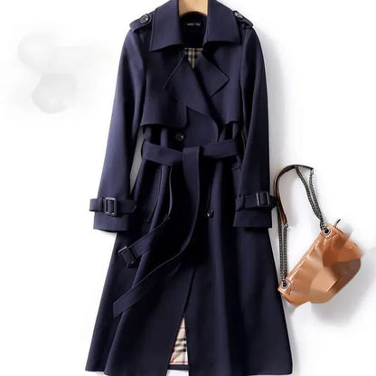 Edith | Classic Belted Long Trench Coat with Check Lining