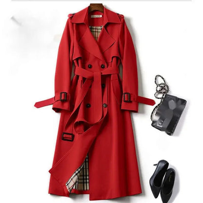 Edith | Classic Belted Long Trench Coat with Check Lining