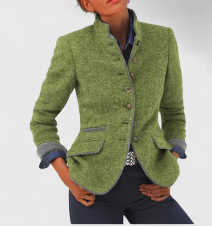 Amelyzahh | High-Collar Long-Sleeve Elegant Cardigan