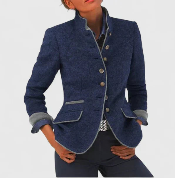 Amelyzahh | High-Collar Long-Sleeve Elegant Cardigan