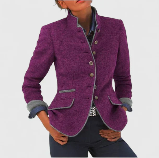 Amelyzahh | High-Collar Long-Sleeve Elegant Cardigan