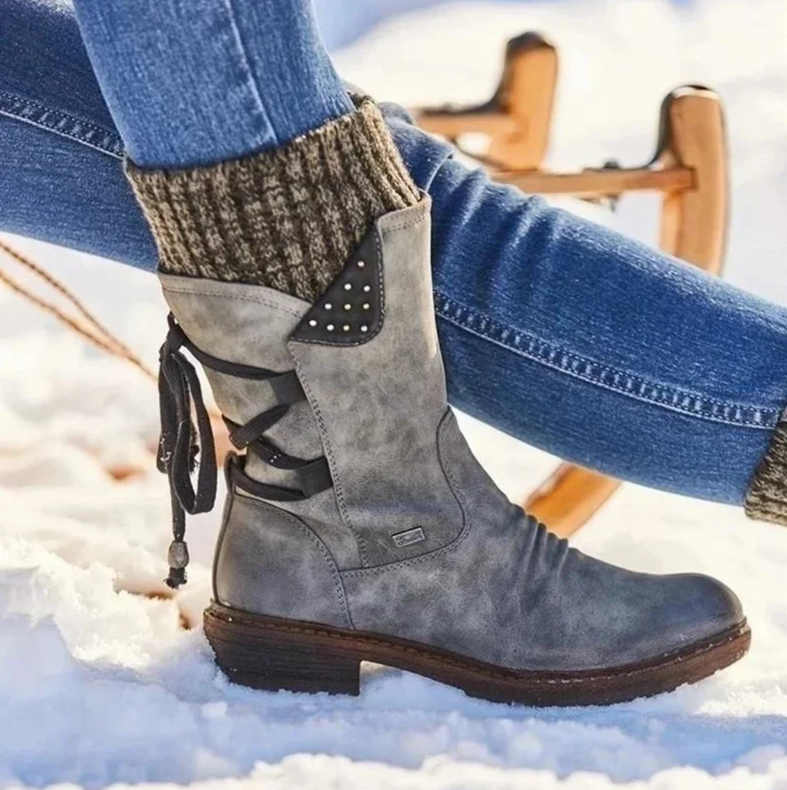 Wendy | Suede Lace Up Winter Mid Calf Boots