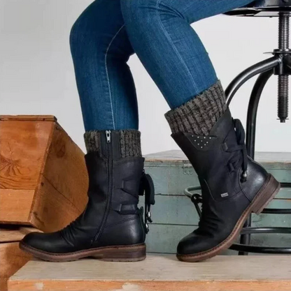 Wendy | Suede Lace Up Winter Mid Calf Boots