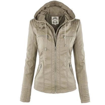 Maris | Faux Leather Hooded Zip Biker Jacket