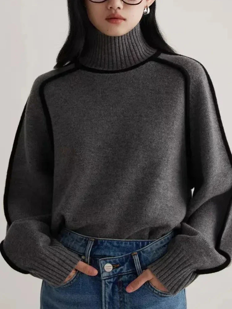 Vicky | Turtleneck Contrast Seam Ribbed Jumper