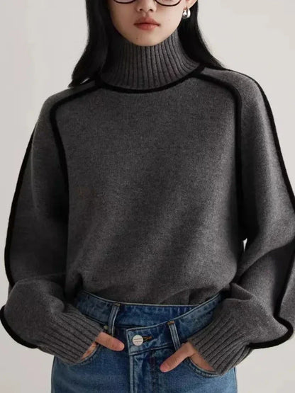 Vicky | Turtleneck Contrast Seam Ribbed Jumper