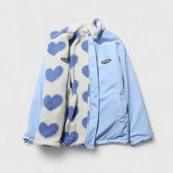 Riley | Reversible Heart-Print Fleece Sherpa Wool Jacket