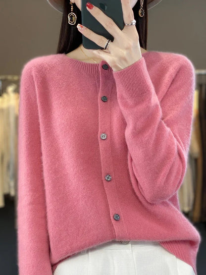Vera | Round Neck Fine Knit Button Cardigan