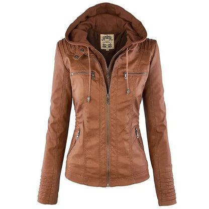 Maris | Faux Leather Hooded Zip Biker Jacket