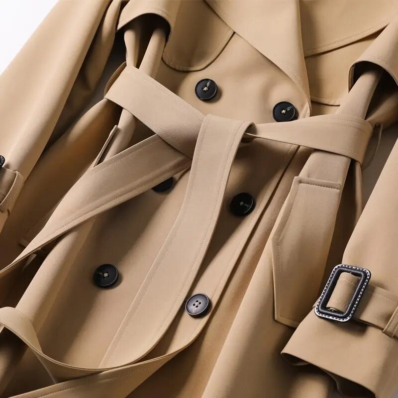 Edith | Classic Belted Long Trench Coat with Check Lining