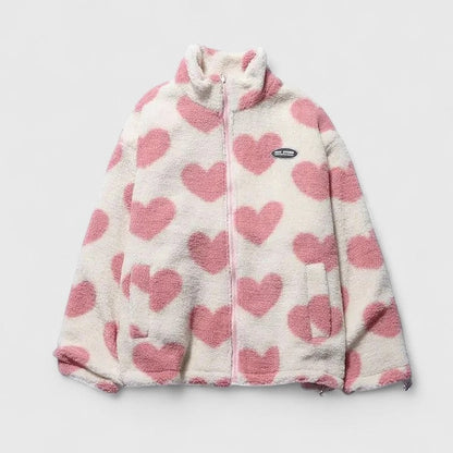 Riley | Reversible Heart-Print Fleece Sherpa Wool Jacket