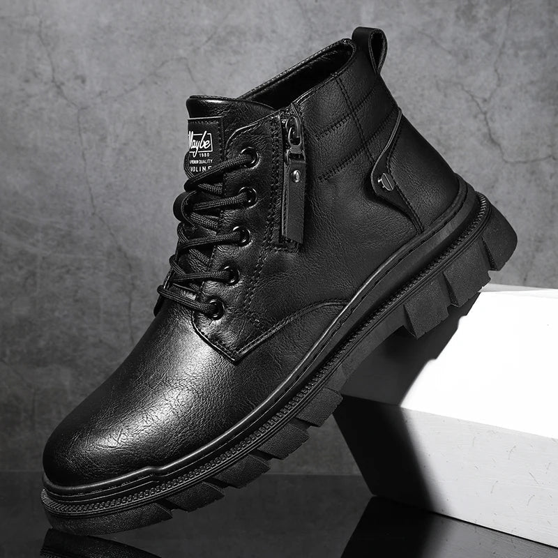Lionel | Wide Fit Retro Faux Leather Chelsea Ankle Boots