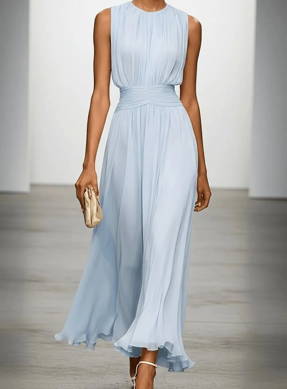 Perpetua | Sleeveless Pleated Maxi Wedding Guest Dress