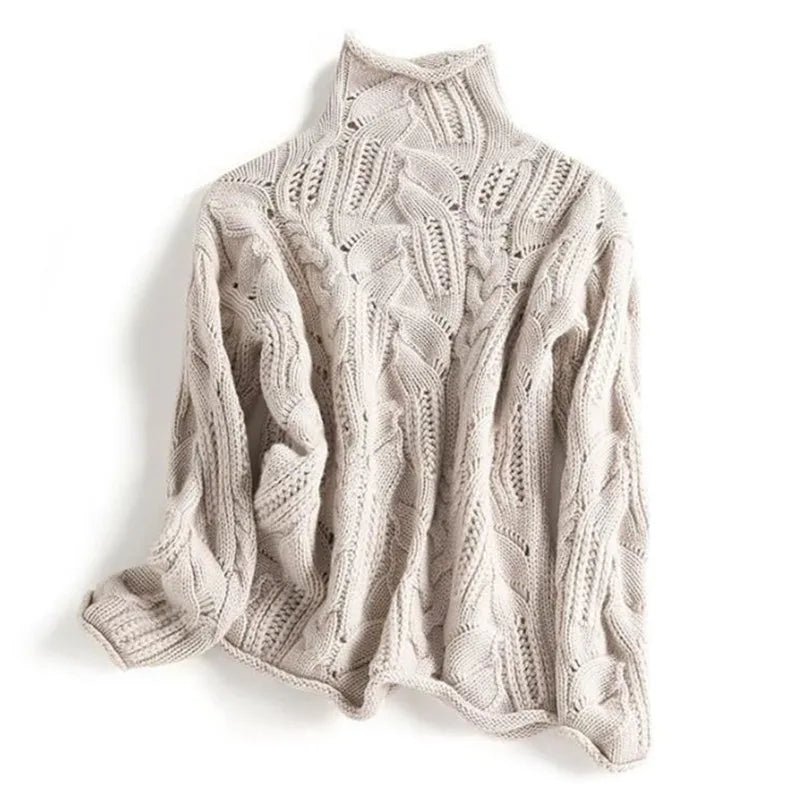 Liesel | Cable and Pointelle Roll Neck Jumper