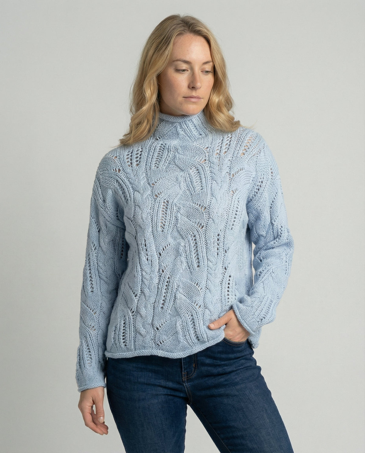 Liesel | Cable and Pointelle Roll Neck Jumper