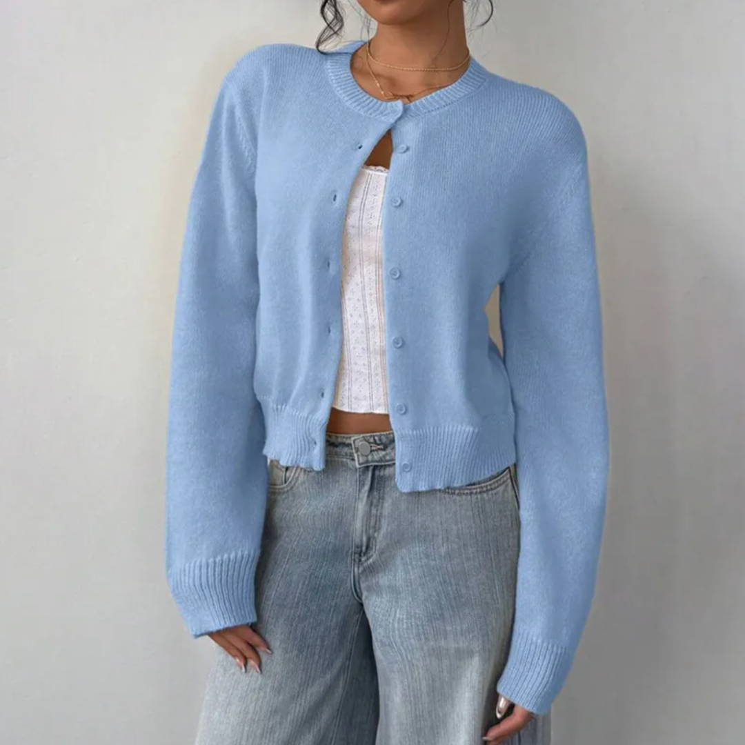 Kittie | Cropped Round Neck Soft Knit Cardigan