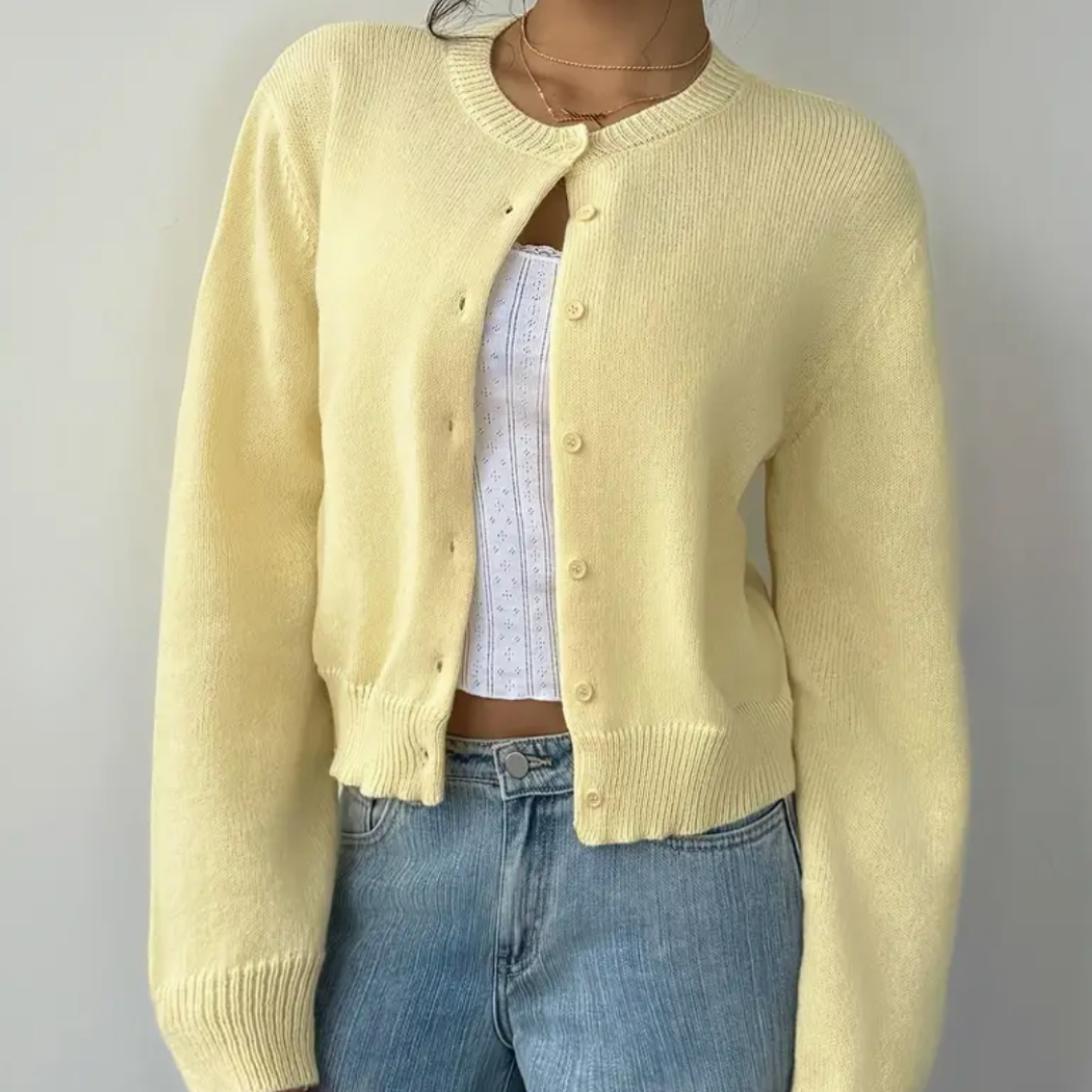 Kittie | Cropped Round Neck Soft Knit Cardigan