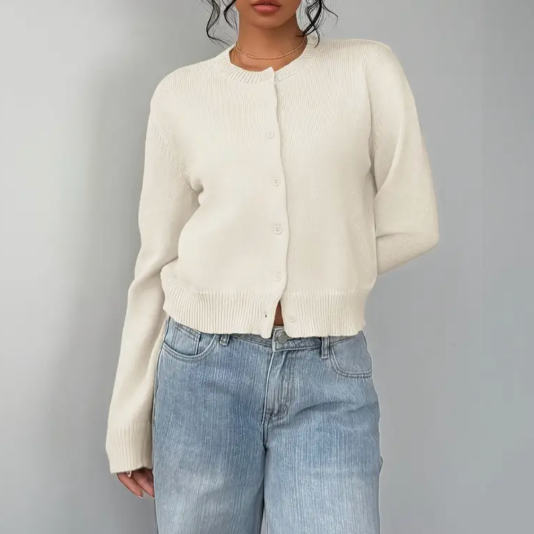 Kittie | Cropped Round Neck Soft Knit Cardigan