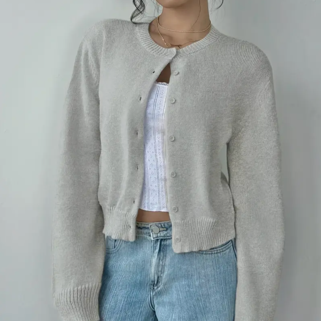 Kittie | Cropped Round Neck Soft Knit Cardigan