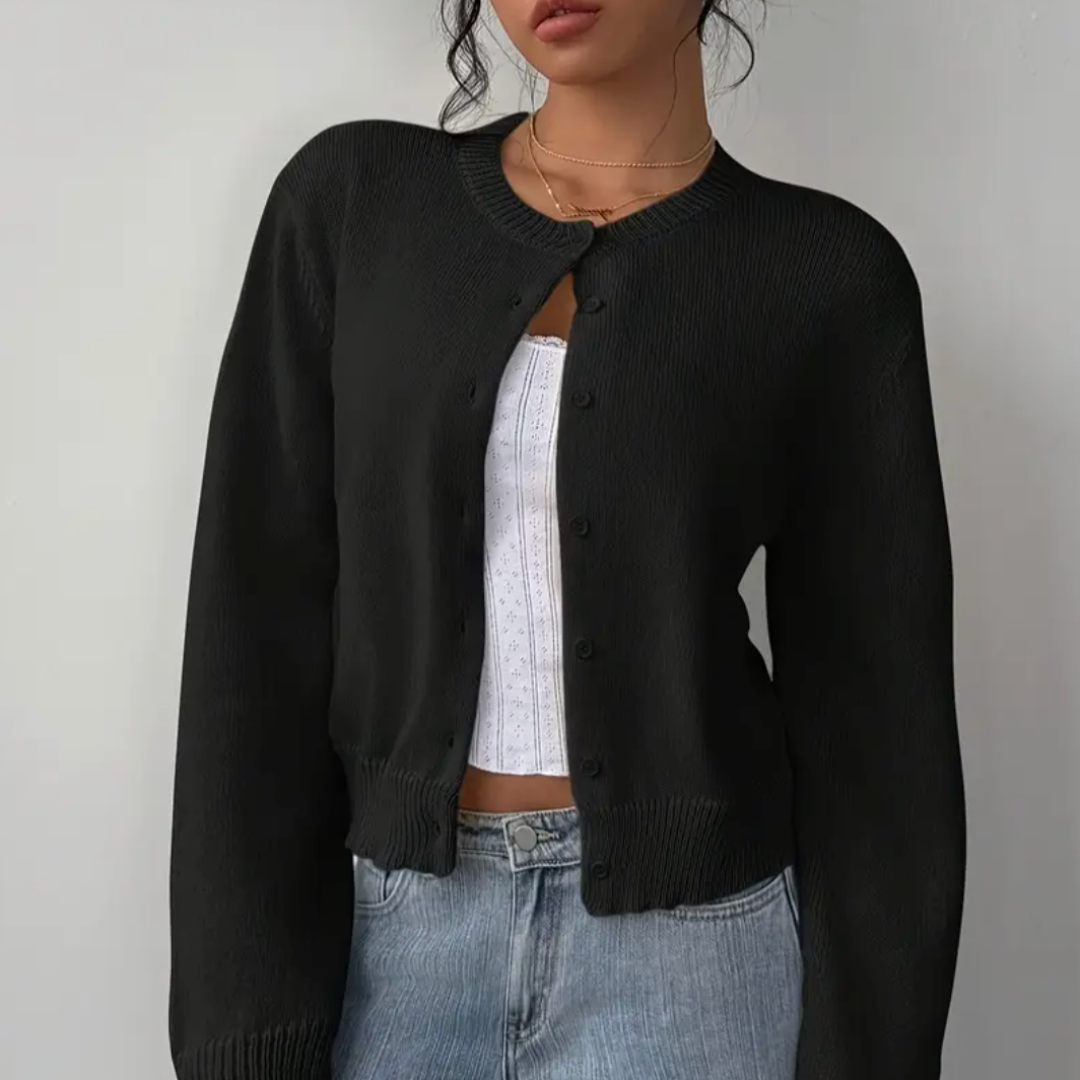 Kittie | Cropped Round Neck Soft Knit Cardigan