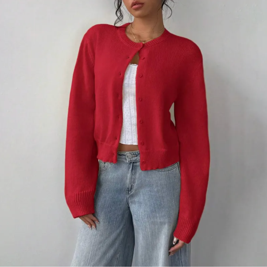 Kittie | Cropped Round Neck Soft Knit Cardigan