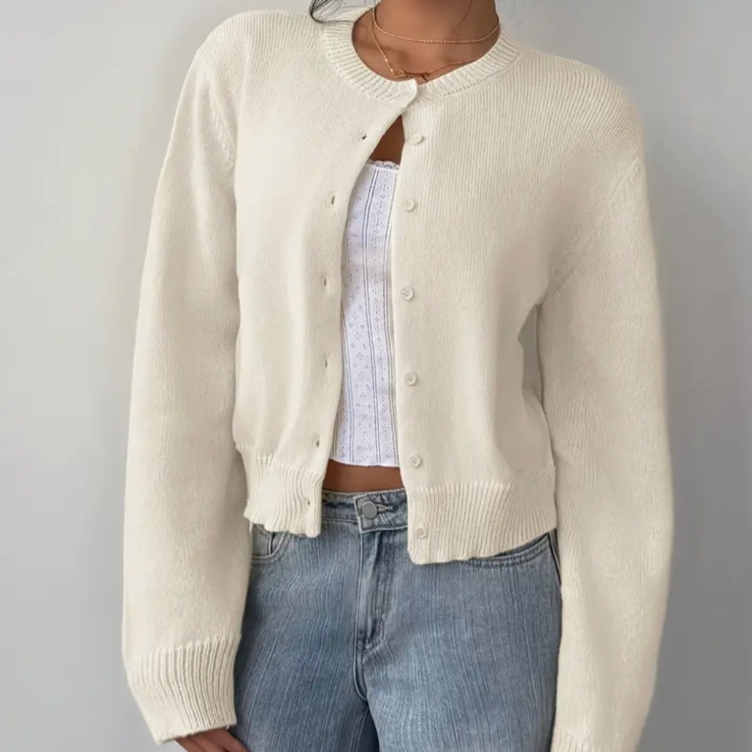 Kittie | Cropped Round Neck Soft Knit Cardigan