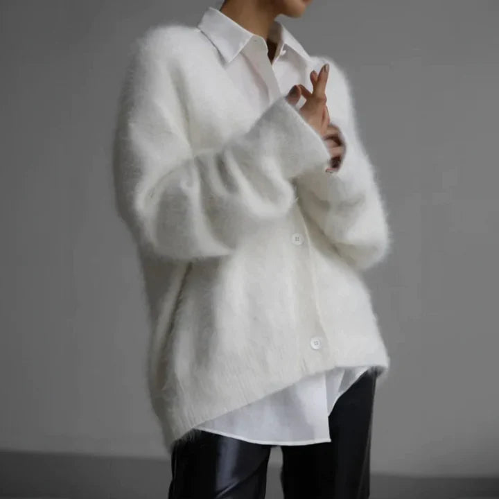 Janey | Fluffy Deep V-Neck Relaxed Button Cardigan