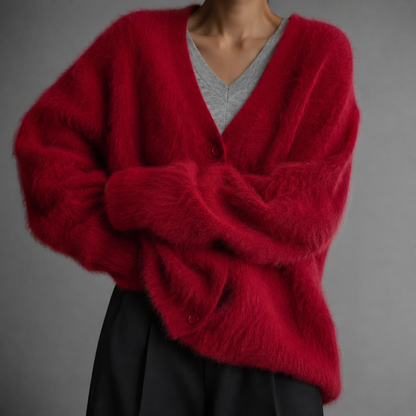 Janey | Fluffy Deep V-Neck Relaxed Button Cardigan
