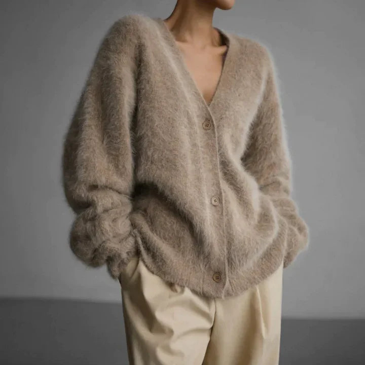 Janey | Fluffy Deep V-Neck Relaxed Button Cardigan