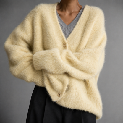 Janey | Fluffy Deep V-Neck Relaxed Button Cardigan