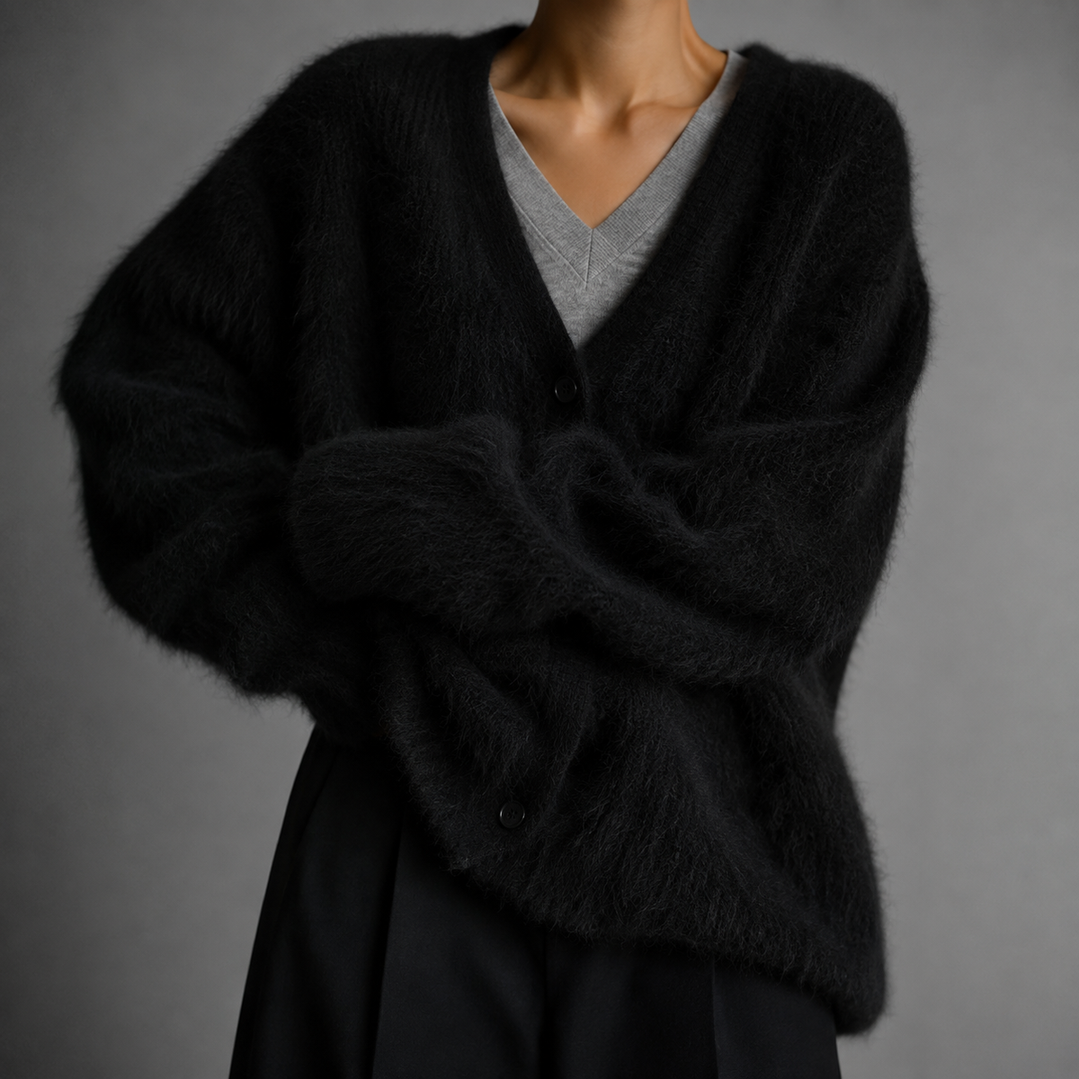 Janey | Fluffy Deep V-Neck Relaxed Button Cardigan