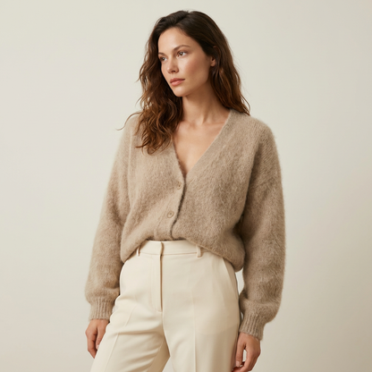 Janey | Fluffy Deep V-Neck Relaxed Button Cardigan