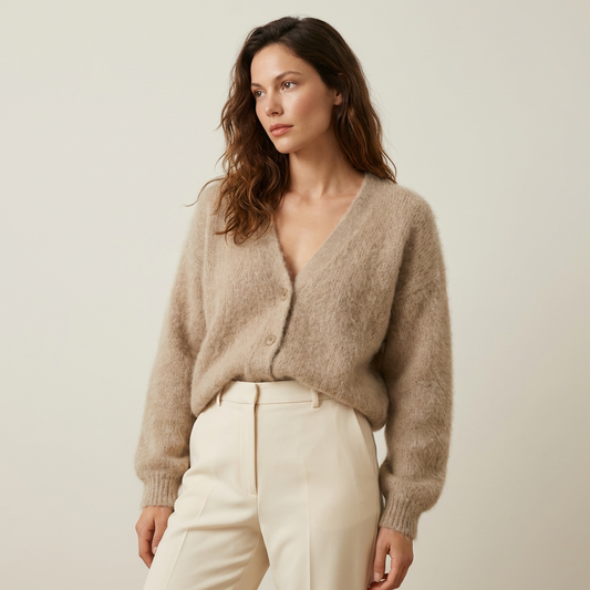 Janey | Fluffy Deep V-Neck Relaxed Button Cardigan