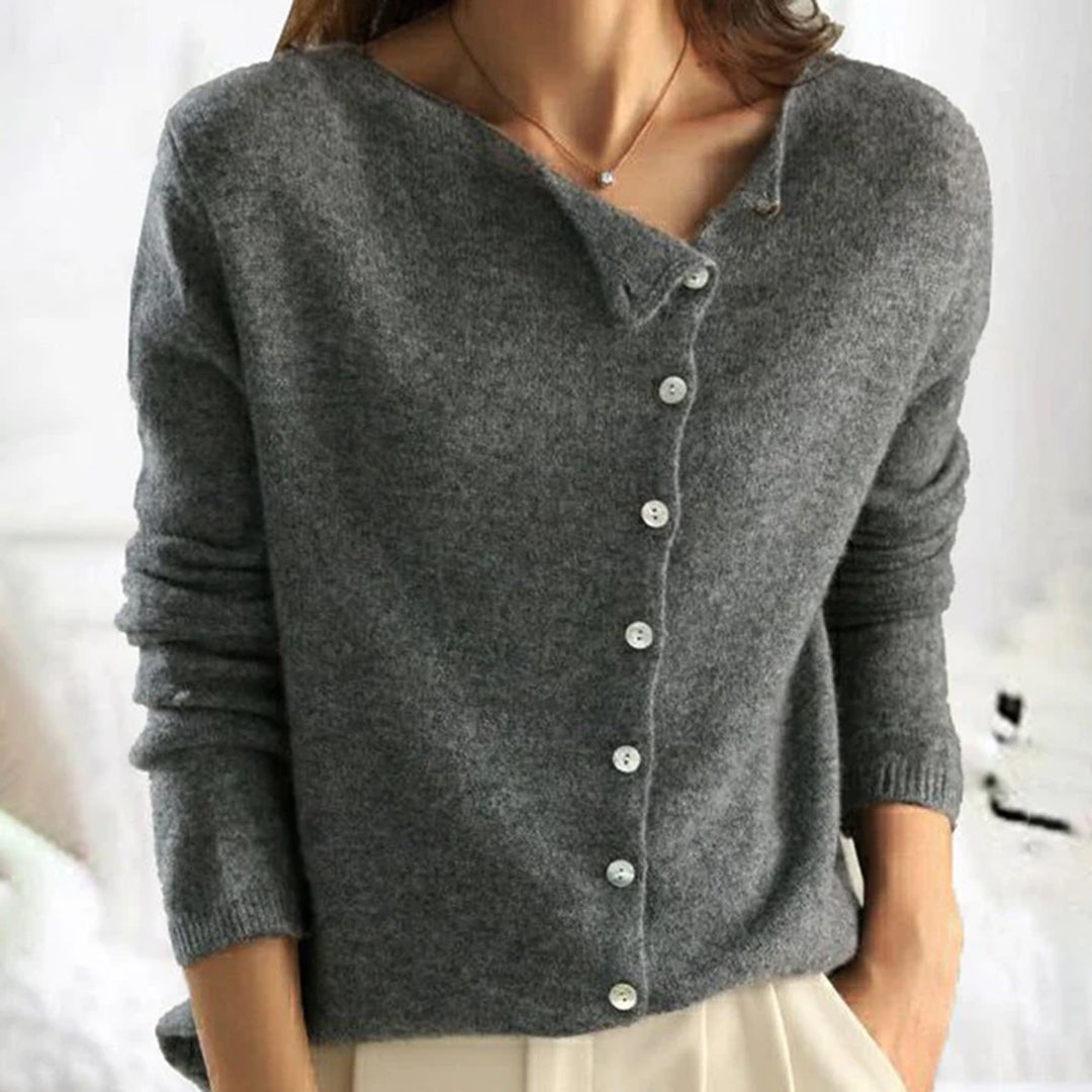 Elfrida | Asymmetric Button Front Scoop Neck Cardigan