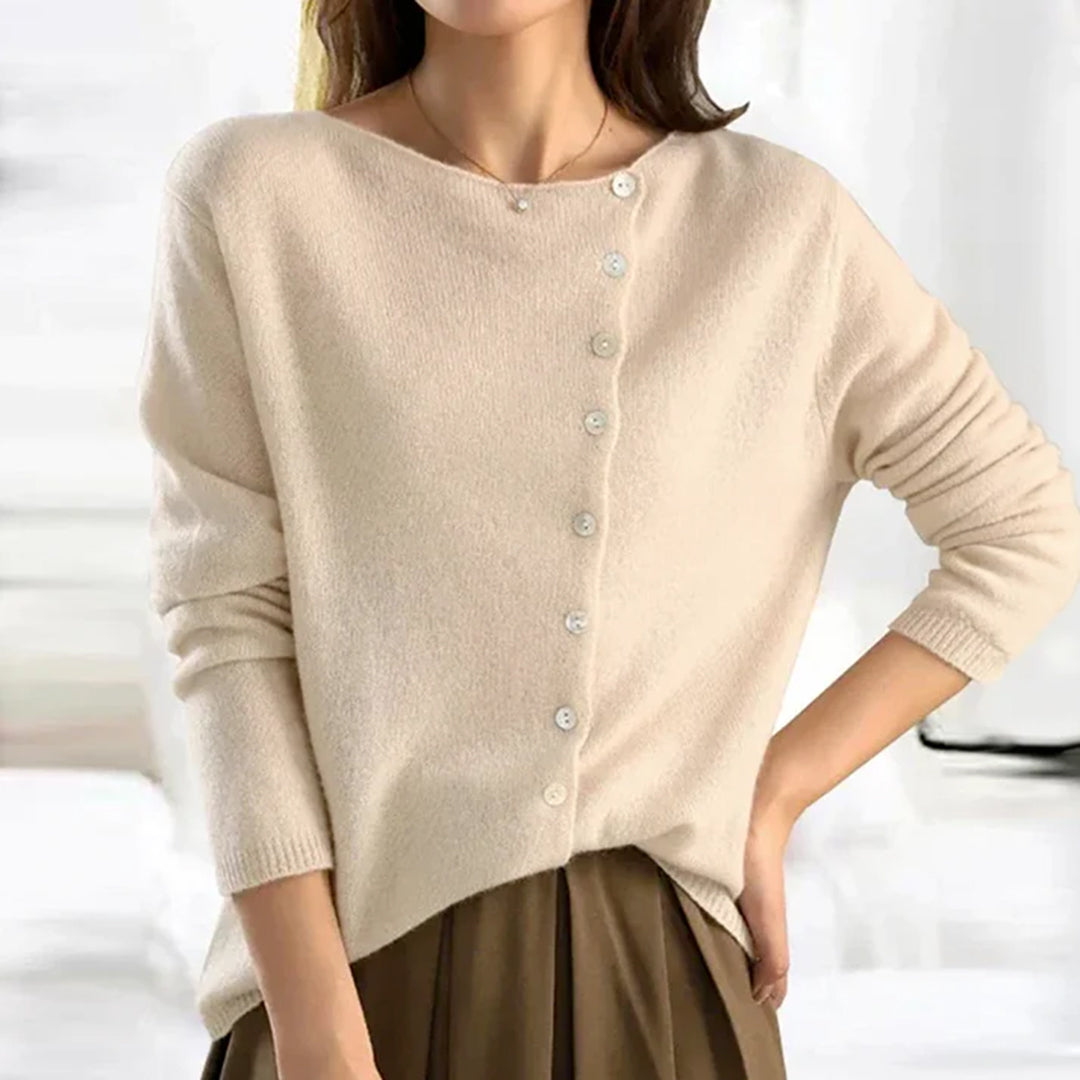 Elfrida | Asymmetric Button Front Scoop Neck Cardigan