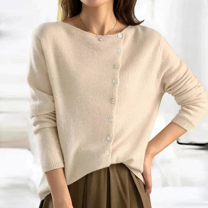 Elfrida | Asymmetric Button Front Scoop Neck Cardigan