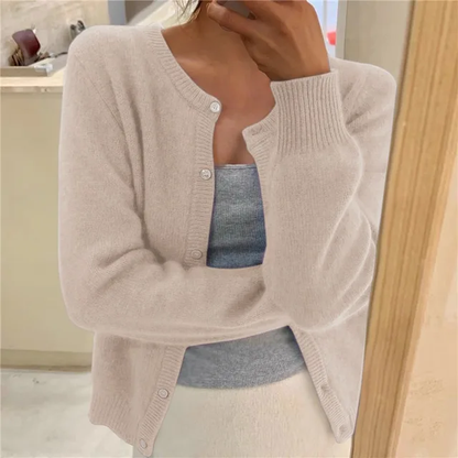 Anneka | Fluffy Knit Button Front Cardigan with Round Neck