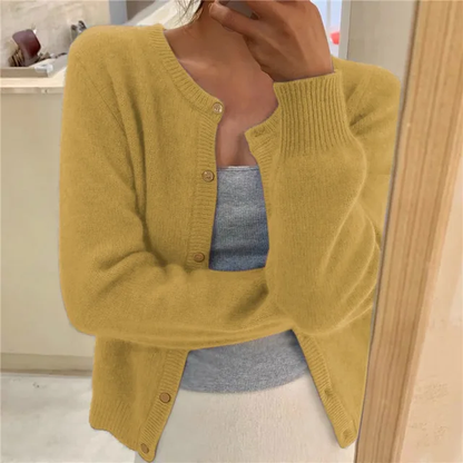 Anneka | Fluffy Knit Button Front Cardigan with Round Neck