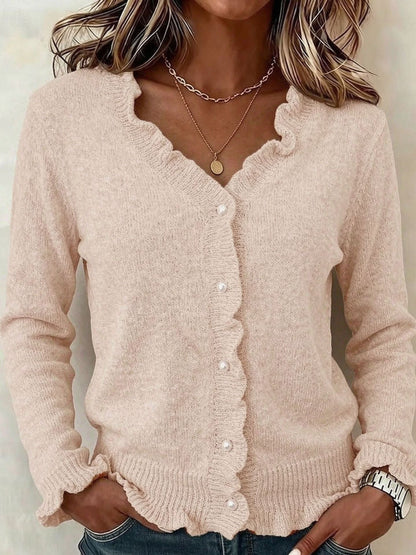 Rosheen | Frill Trim V-Neck Soft Knit Cardigan