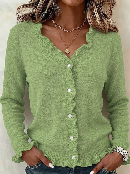 Rosheen | Frill Trim V-Neck Soft Knit Cardigan